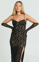 Tarah Gloves - Long Lace Gloves in Black