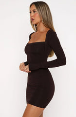 The Futures Clear Long Sleeve Mini Dress Dark Chocolate