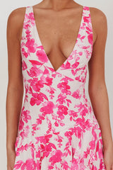 Veda Strappy Back Ruffle Maxi Dress Floral Fuchsia