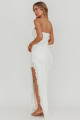 Just Friends Strapless Ruffle Maxi Dress Off White