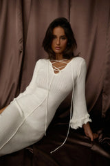 Wrenna Bell Sleeve Knit Maxi Dress White
