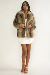 Soraya Notch Lapel Faux Fur Coat Brown