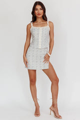 Palmas Hook & Eye Lace Trim Top Floral Blue