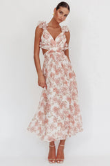 Madara Lace-Up Back Maxi Dress Floral Peach