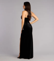 Mira Velvet Floral Appliqué Formal Dress