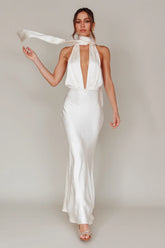 Italia Azure Halterneck Maxi Dress Oyster