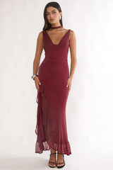 Chantrelle Twist Back Split Maxi Dress Wine
