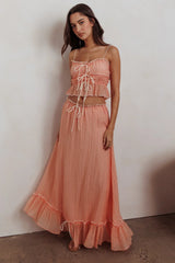 Maidens Tie Detail Overlock Maxi Skirt Apricot
