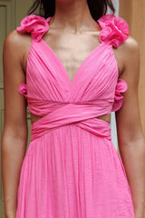 Madara Laced Back Ruffle Dress Hot Pink