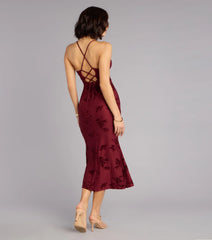 Romance Language Floral Lace-Up Midi Dress