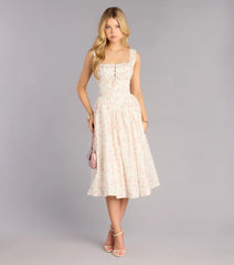 Garden Party Plans Floral Lace-Up Midi Dress