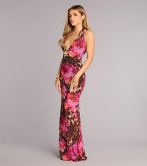Wild Bloom Cowl Halter Maxi Dress