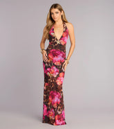 Wild Bloom Cowl Halter Maxi Dress