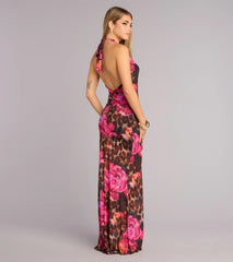 Wild Bloom Cowl Halter Maxi Dress