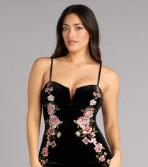 Mira Velvet Floral Appliqué Formal Dress