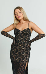 Tarah Gloves - Long Lace Gloves in Black