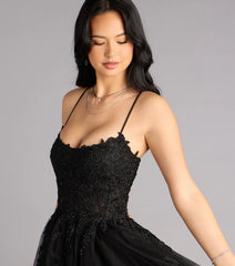 Caitlin Lace-Up Applique A-Line Formal Dress