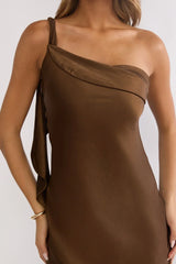 Carmel One-Shoulder Sash Maxi Dress Chocolate