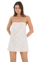 3D Floral Shift Dress in White