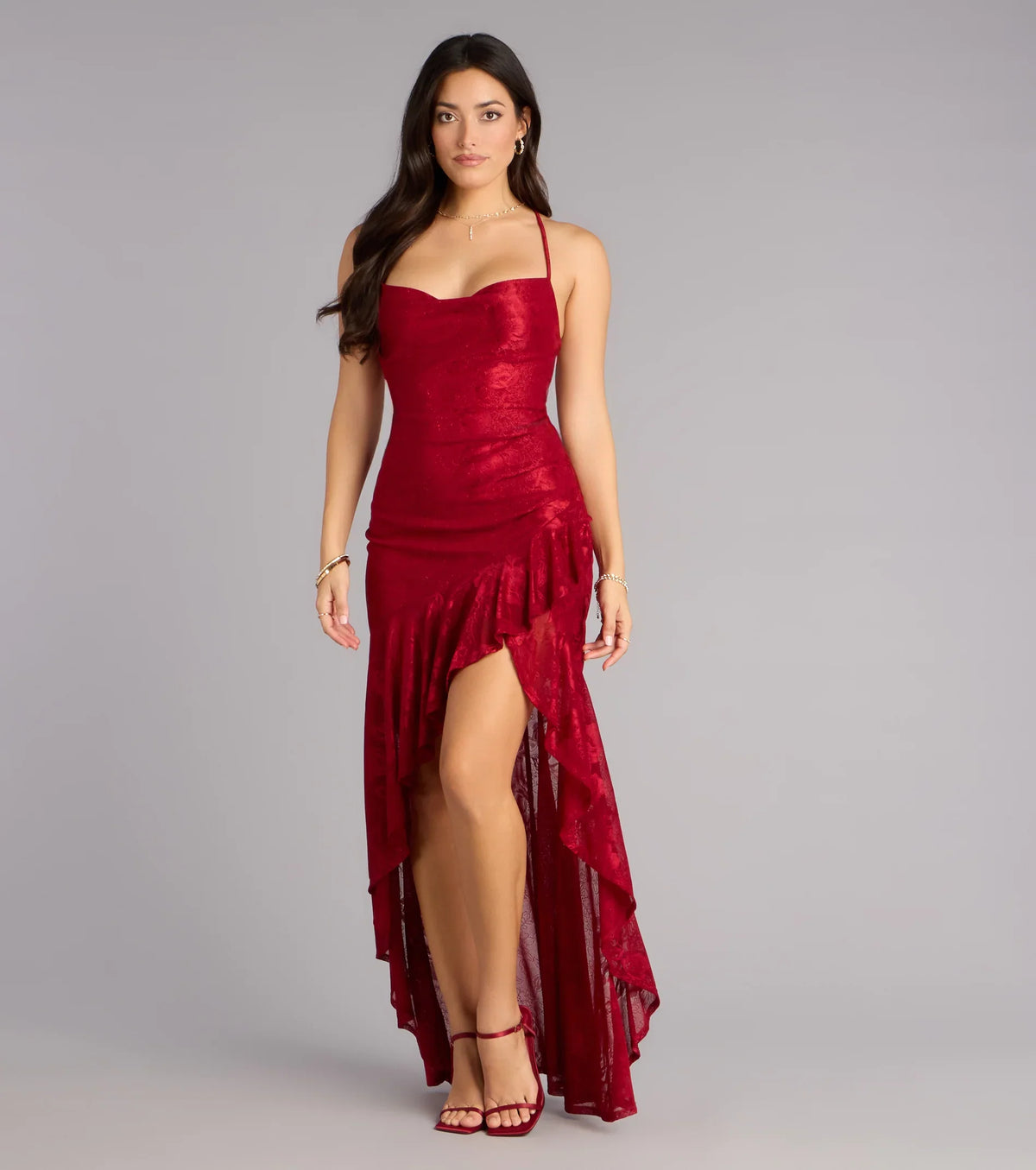 Kaia Square Halter Slit Formal Dress