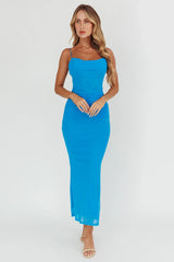 Morella Ruched Waist Mesh Maxi Dress Blue