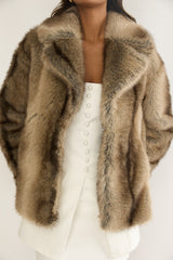 Soraya Notch Lapel Faux Fur Coat Brown