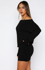 Take Your Turn Long Sleeve Mini Dress Black