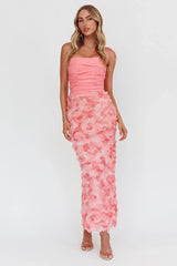 Love & Honor Textured Floral Maxi Dress Pink