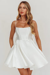 Athens Flared Bow Mini Dress White