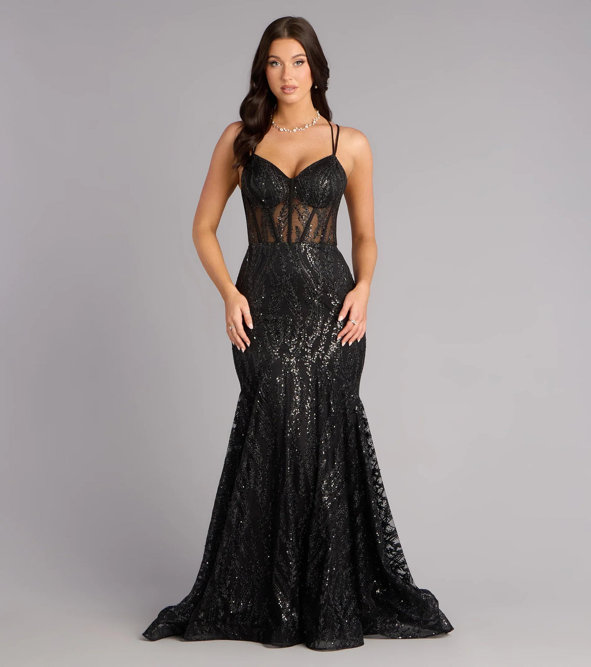Pam Glitter Strappy Mermaid Ball Gown
