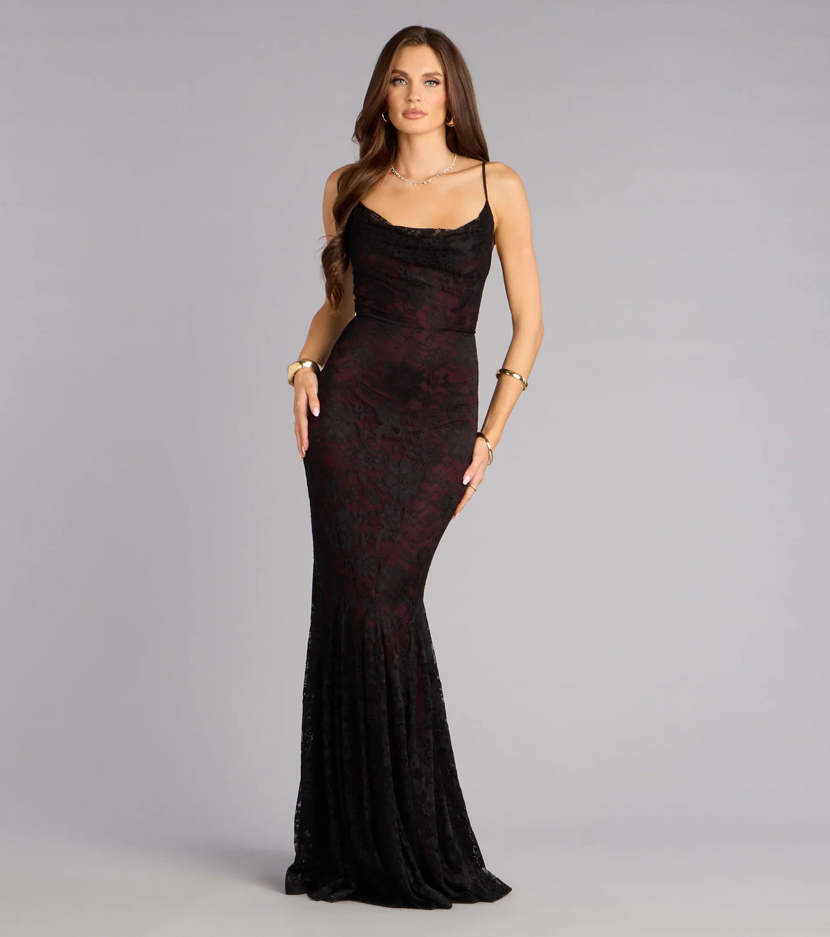 Ellianna Lace Cowl Neck Mermaid Dress