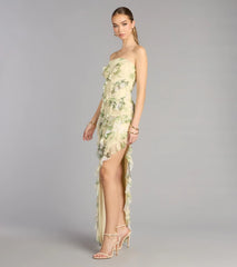 Jacie Floral Ruffle Column Formal Dress