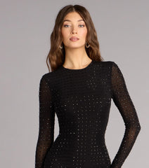 Sleek Impact Rhinestone Sheer Mesh Mini Dress