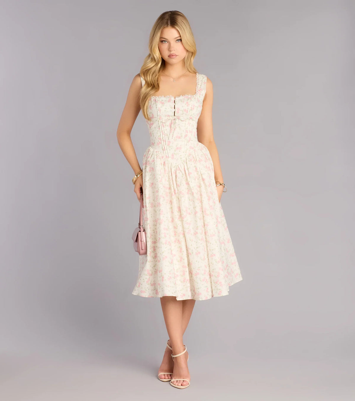 Garden Party Plans Floral Lace-Up Midi Dress