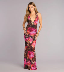 Wild Bloom Cowl Halter Maxi Dress